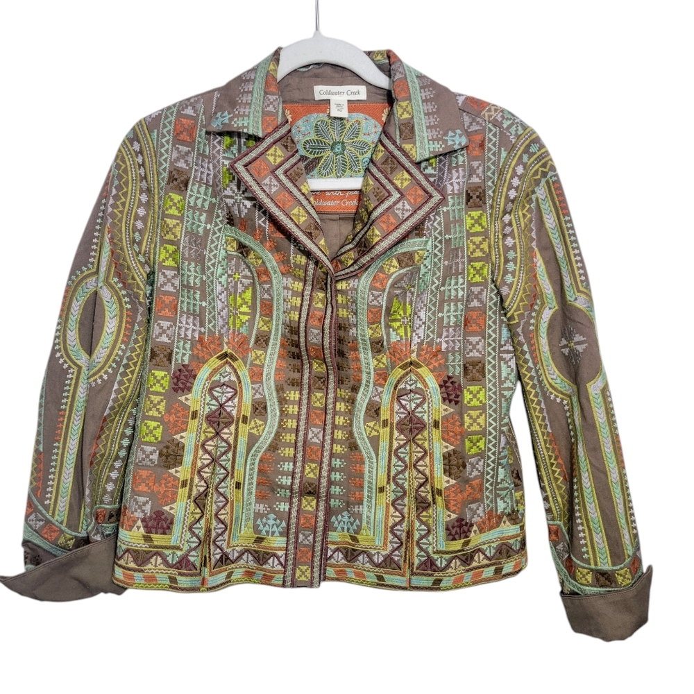 Coldwater Creek Multicolor Embroidered Pattern Jacket